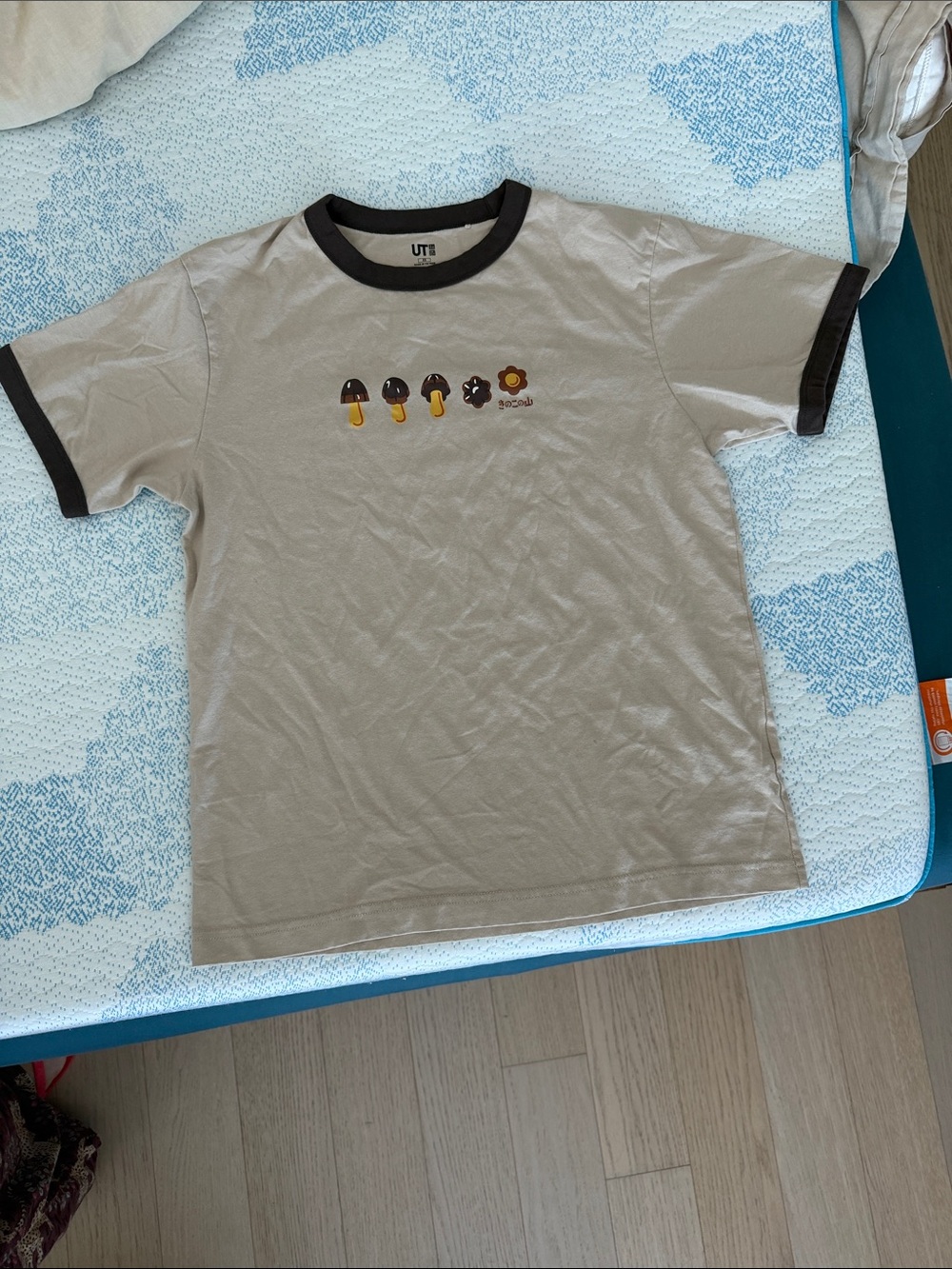 Uniqlo Cute Brown Ringer Tee with Mushroom Graphic